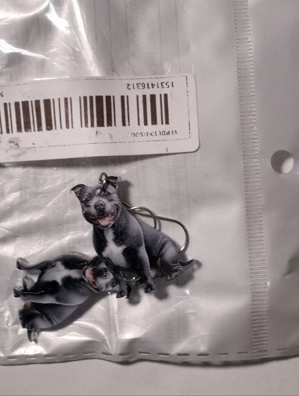Pitbull Dog Print Dangle Earrings - Gray and White Puppy Design